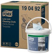 Utěrky čisticí Tork Low-Lint, 200 útržků, 30 x 16,5 cm, 60 m, 1 vr., tyrkysové, v kbelíku, W10